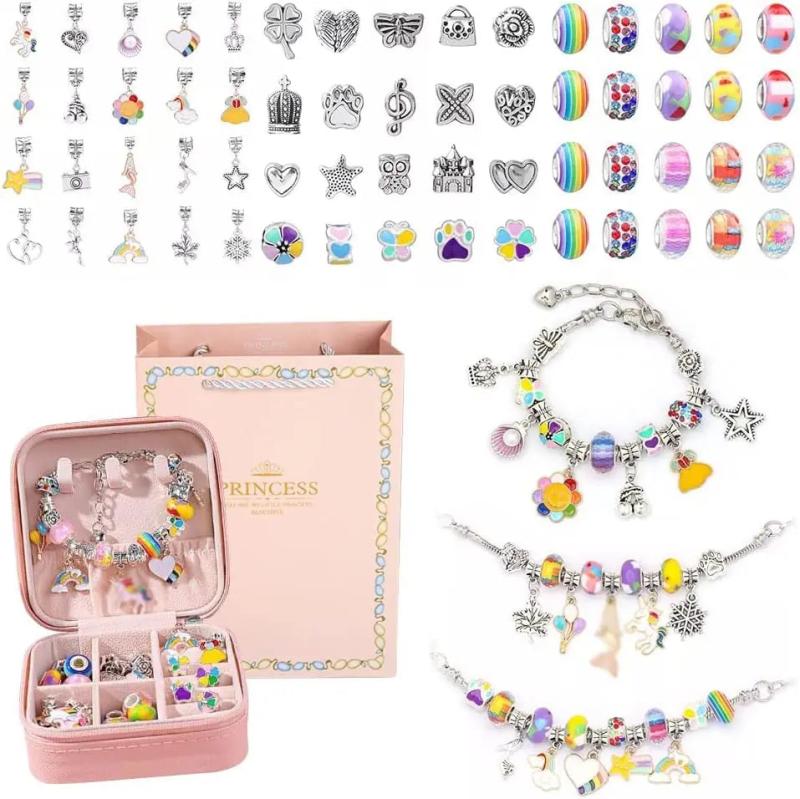 Girls Charm Bracelet Making Kit Gift Box 66 Pcs for Ages 6-12