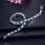 Pera Classic Women Jewelry Crystal Dark CZ Square Silver Bracelet for Christmas