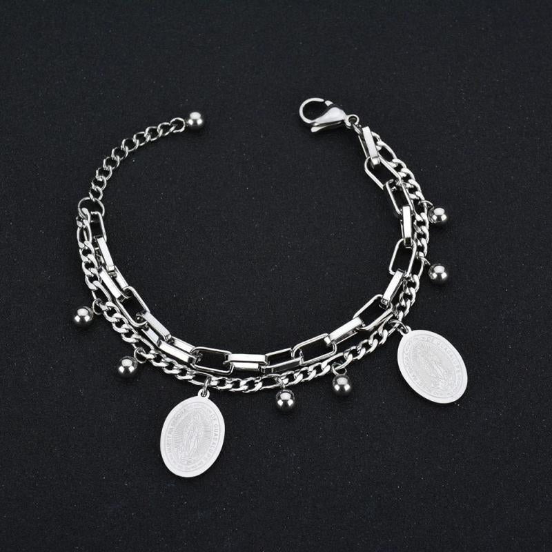 Religious Cross Virgin Mary Bracelet Stainless Steel Christmas Jewelry