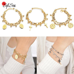 Religious Cross Virgin Mary Bracelet Stainless Steel Christmas Jewelry