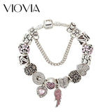Rhinestone Heart Beads Wing Charm Bracelet - B17044