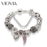 Rhinestone Heart Beads Wing Charm Bracelet - B17044