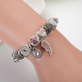Rhinestone Heart Beads Wing Charm Bracelet - B17044