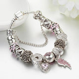 Rhinestone Heart Beads Wing Charm Bracelet - B17044