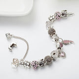 Rhinestone Heart Beads Wing Charm Bracelet - B17044