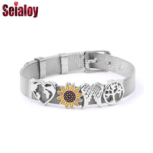 Silver Mesh Bracelet Christmas Rainbow Charm Ribbon Jewelry