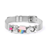 Silver Mesh Bracelet Christmas Rainbow Charm Ribbon Jewelry