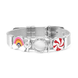 Silver Mesh Bracelet Christmas Rainbow Charm Ribbon Jewelry