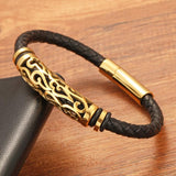 Geometric Hollow Leather Bracelet for Anniversary