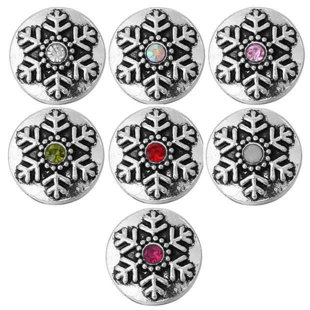10pcs Christmas Snowflake 12mm Snap Button Rhinestone Round Mini Jewelry DIY