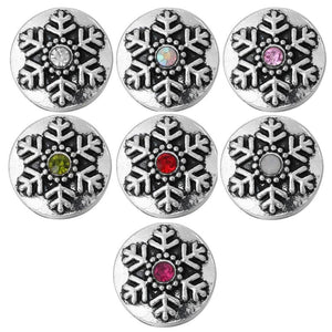 10pcs Christmas Snowflake 12mm Snap Button Rhinestone Round Mini Jewelry DIY