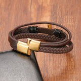 Stainless Steel Clasp Coffee Cross Leather Bracelet for Men Women