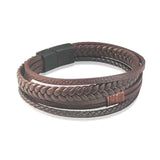 Brown Leather Bracelet Stainless Steel Magnet Bangle Men's Punk Christmas
