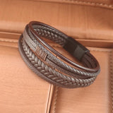 Brown Leather Bracelet Stainless Steel Magnet Bangle Men's Punk Christmas