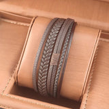 Brown Leather Bracelet Stainless Steel Magnet Bangle Men's Punk Christmas