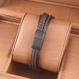 Brown Leather Bracelet Stainless Steel Magnet Bangle Men's Punk Christmas