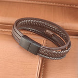 Brown Leather Bracelet Stainless Steel Magnet Bangle Men's Punk Christmas