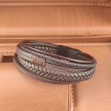 Brown Leather Bracelet Stainless Steel Magnet Bangle Men's Punk Christmas