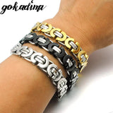 Gokadima Men Steel Byzantine Chain Bracelet Hip Hop Jewelry