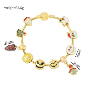 Gothic Punk Halloween Skeleton Head Charm Bracelet