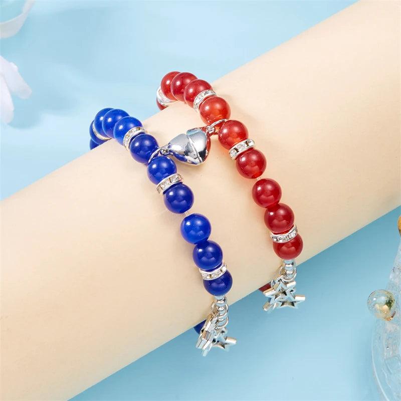 Heart Magnetic Matching Couple Bracelet Charm Key Lock Pendant Stone Crystal Bea