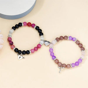 Heart Magnetic Matching Couple Bracelet Charm Key Lock Pendant Stone Crystal Bea