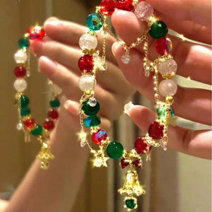 Christmas Beaded Bracelet Snowflake Bells Pendant Bracelet Xmas