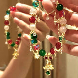 Christmas Beaded Bracelet Snowflake Bells Pendant Bracelet Xmas
