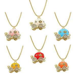Pumpkin Car Necklace Pendant for Women Man Multicolor Enamel Crystal Rhinestone