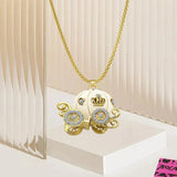 Pumpkin Car Necklace Pendant for Women Man Multicolor Enamel Crystal Rhinestone