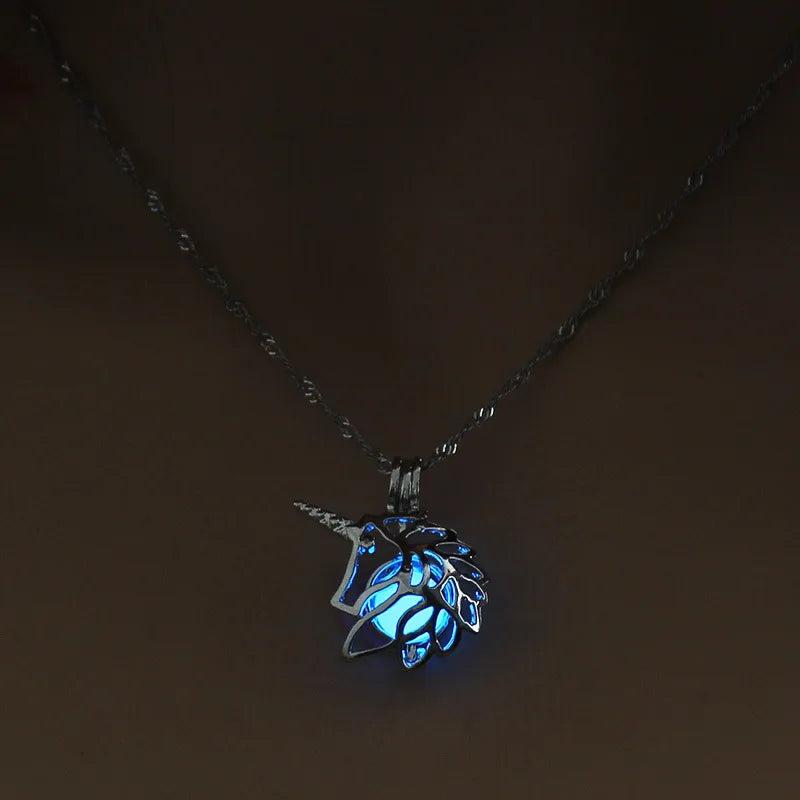 Unicorn Pendant Necklace Glow In The Dark Animal Jewelry Gift