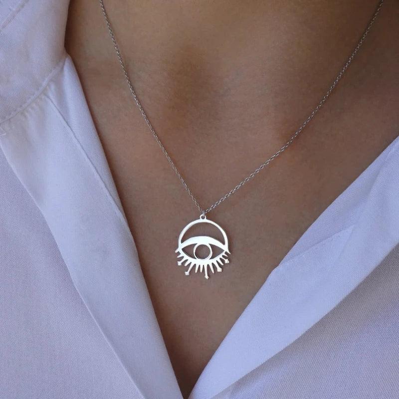 Vintage Evil Eye Pendant Necklace Stainless Steel Amulet Chain Necklaces
