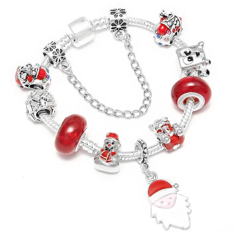 Christmas Snowman Bracelet With Snake Chain - Holiday Jewelry Gift