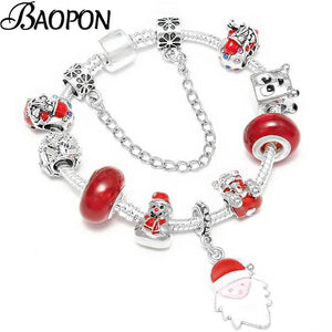 Christmas Snowman Bracelet With Snake Chain - Holiday Jewelry Gift