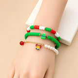Christmas Cartoon Bell Handwoven Bracelet Set