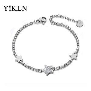 Rhinestone Star Charm Bracelet Stainless Steel CZ Chain for Christmas
