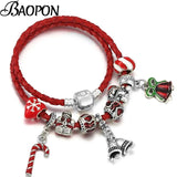 Christmas Leather Chain Charm Bracelet With Santa Claus Beads