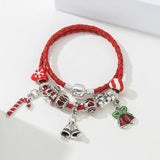 Christmas Leather Chain Charm Bracelet With Santa Claus Beads