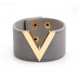 Metal V Wide Leather Women Bracelets Big Wrap Charm Bracelets