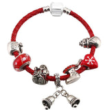 Vintage Charm Bracelet Red Santa Claus Beads Leather Chain Jewelry Gift