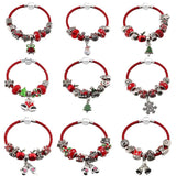 Vintage Charm Bracelet Red Santa Claus Beads Leather Chain Jewelry Gift
