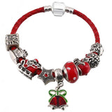 Vintage Charm Bracelet Red Santa Claus Beads Leather Chain Jewelry Gift