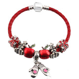 Vintage Charm Bracelet Red Santa Claus Beads Leather Chain Jewelry Gift