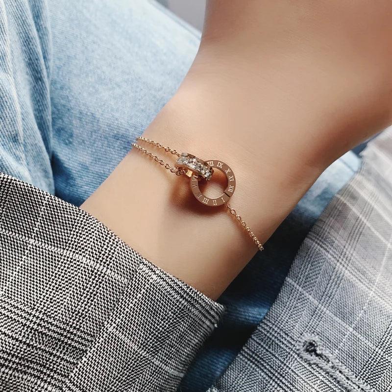 Sparkling Roman Circle Crystal Bracelet for Women