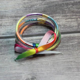 5pcs Glitter Jelly Bangle Leopard Silicone Moon Star Stack Bracelet Set