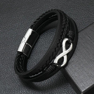 Cross Stainless Steel Leather Bracelet Men Gift
