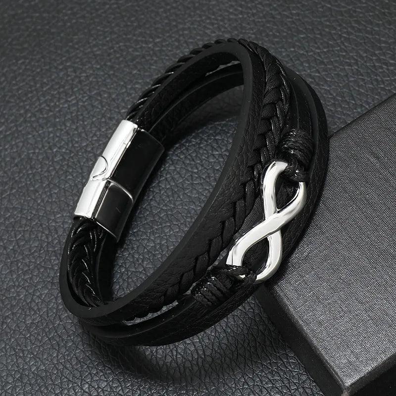 Cross Stainless Steel Leather Bracelet Men Gift