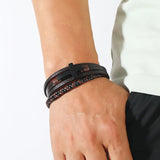 Cross Stainless Steel Leather Bracelet Men Gift