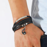 Cross Stainless Steel Leather Bracelet Men Gift