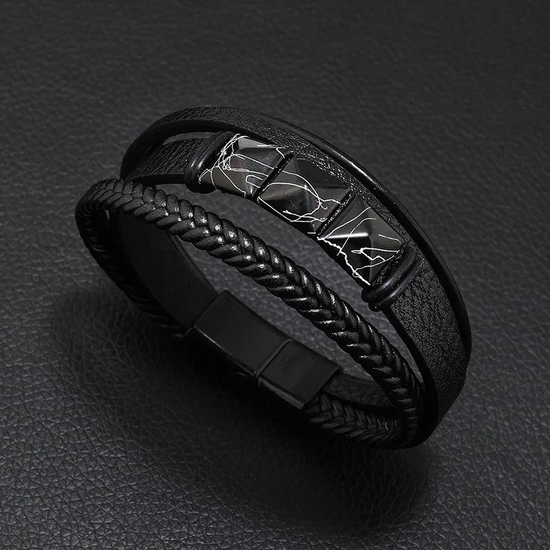 Men's Leather Braided Bracelet Alloy Magnet Buckle